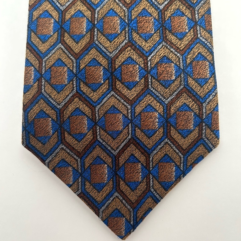 Polifroni Milano Brown Tan Blue 100% Silk Necktie Tie Italy Men's Size One Size - Picture 2 of 8